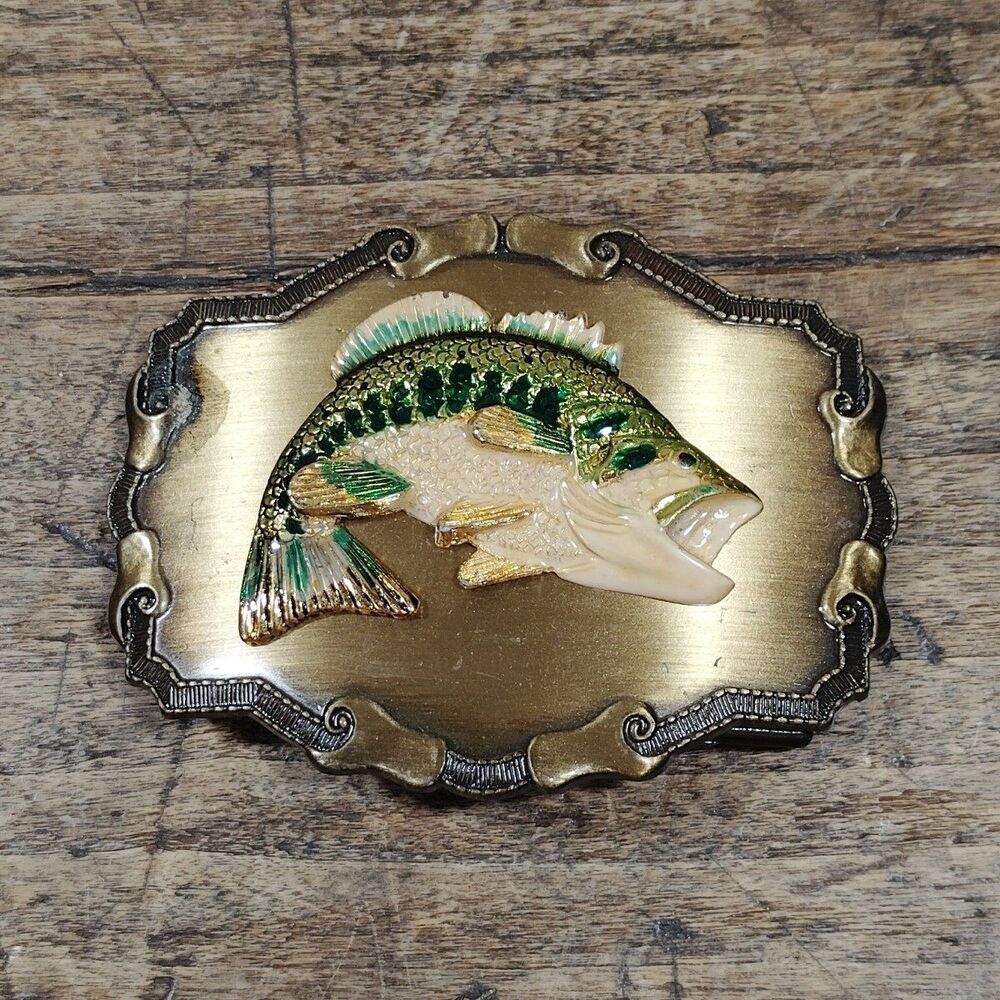Vintage Raintree Belt Buckle Jumping Blue Gill Fish Fishing Western Gold Tone